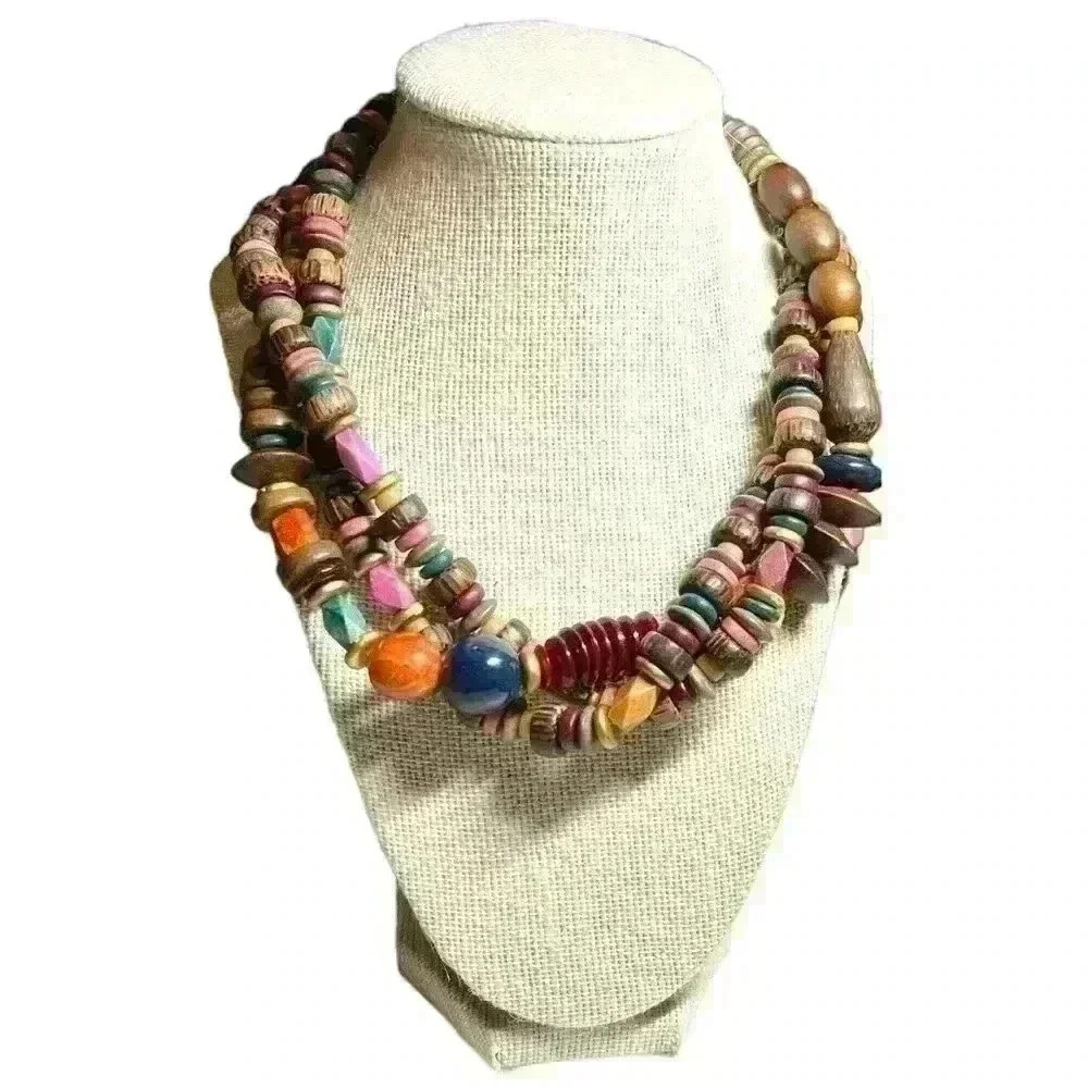 Boho 3 strand vintage necklace choker